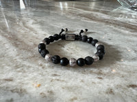 CUSTOM- Men's Drawstring Bracelet- Onyx and Sterling Silver