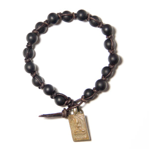 Women's Onyx & Leather Bracelet w/ Buddha charm