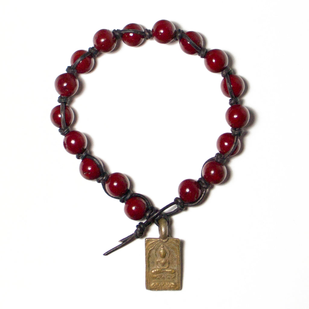 Women's Fossil Rock & Leather Bracelet - red with silver charm