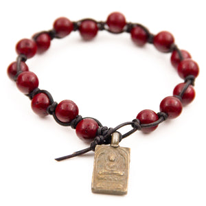 Women's Fossil Rock & Leather Bracelet - red with silver charm