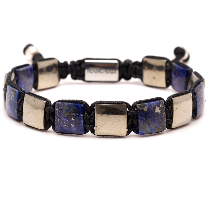 Men's Flat Bead Bracelet - Lapis and Pyrite