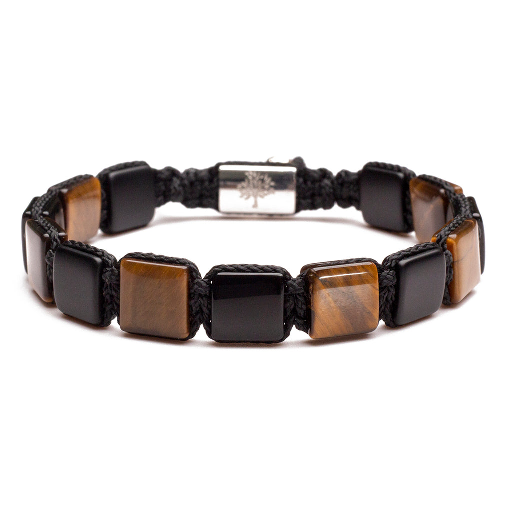 mens flat bead design bracelet with tiger eye and onyx