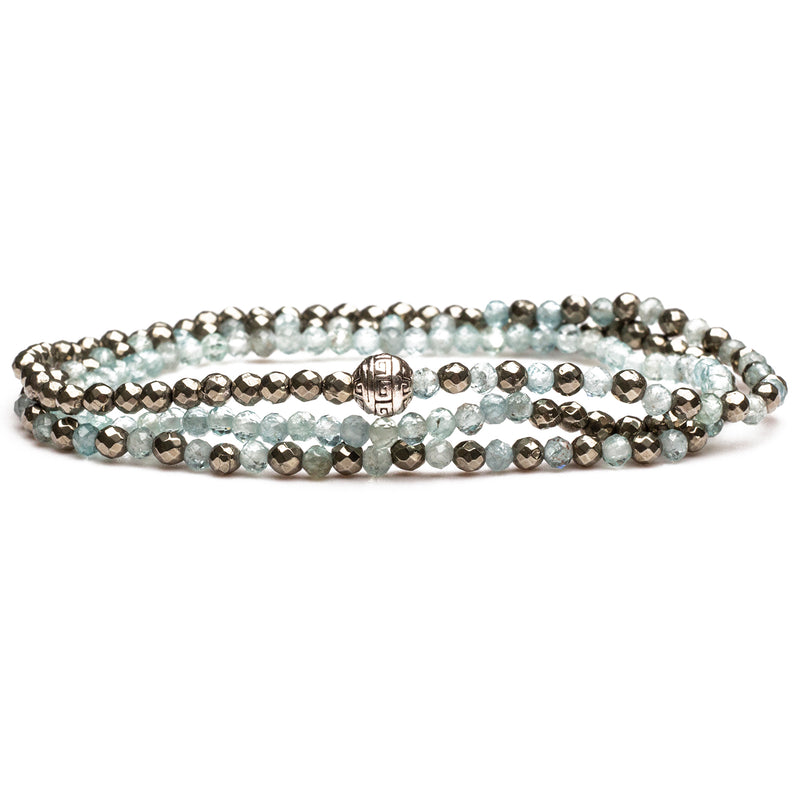 Women's Wrap Bracelet -  Aquamarine and Pyrite