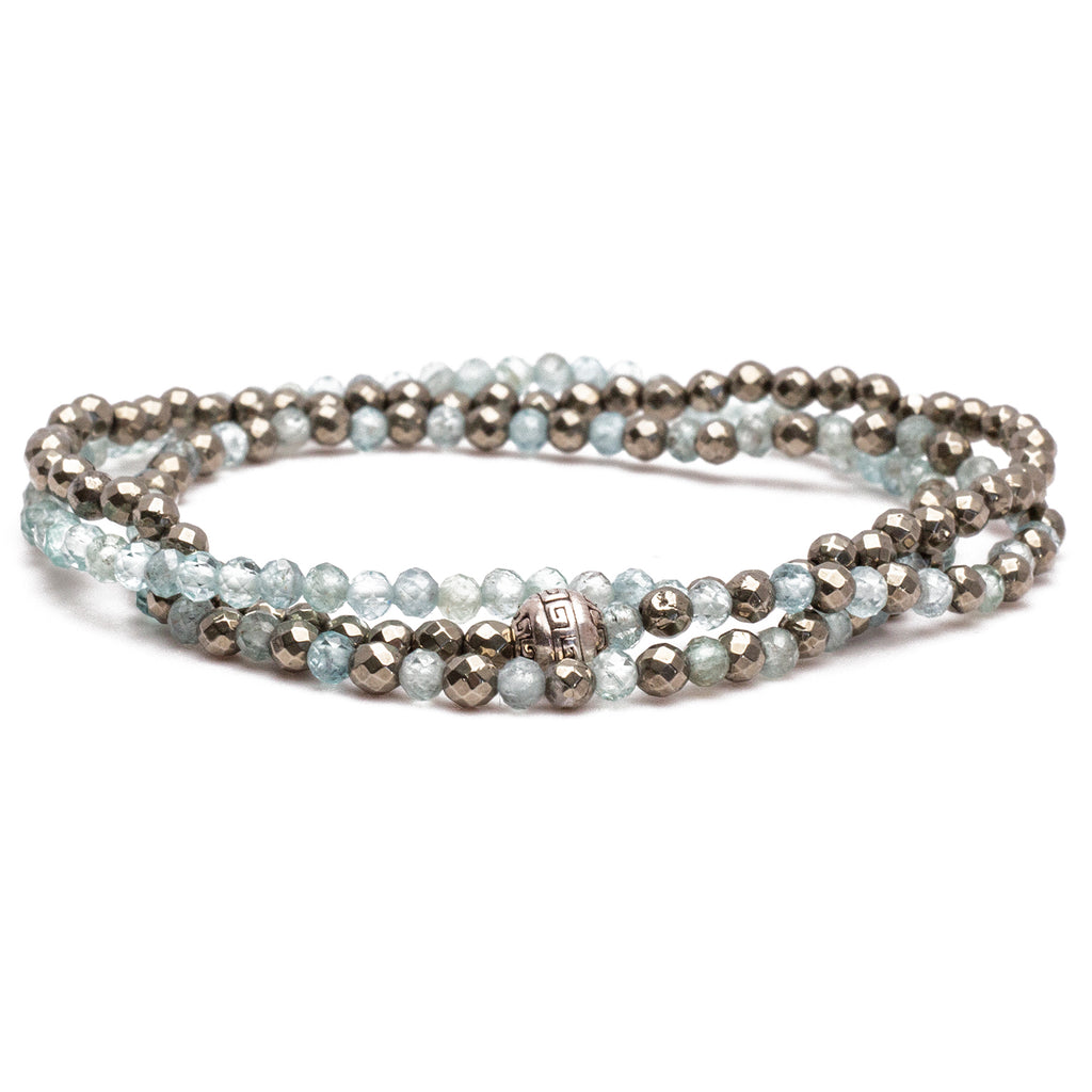 Women's Wrap Bracelet -  Aquamarine and Pyrite