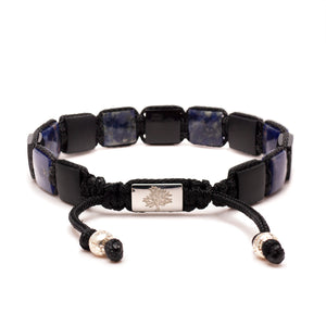 Men's Flat Bead Bracelet - Dumortierite and Onyx