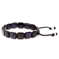 Men's Flat Bead Bracelet - Dumortierite and Onyx