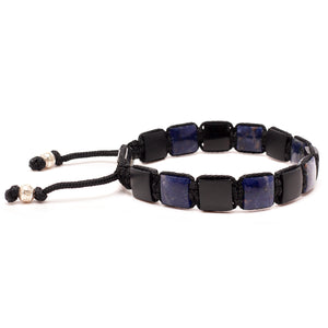 Men's Flat Bead Bracelet - Dumortierite and Onyx