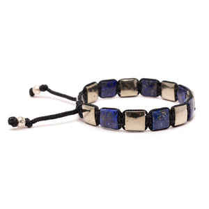 Men's Flat Bead Bracelet - Lapis and Pyrite