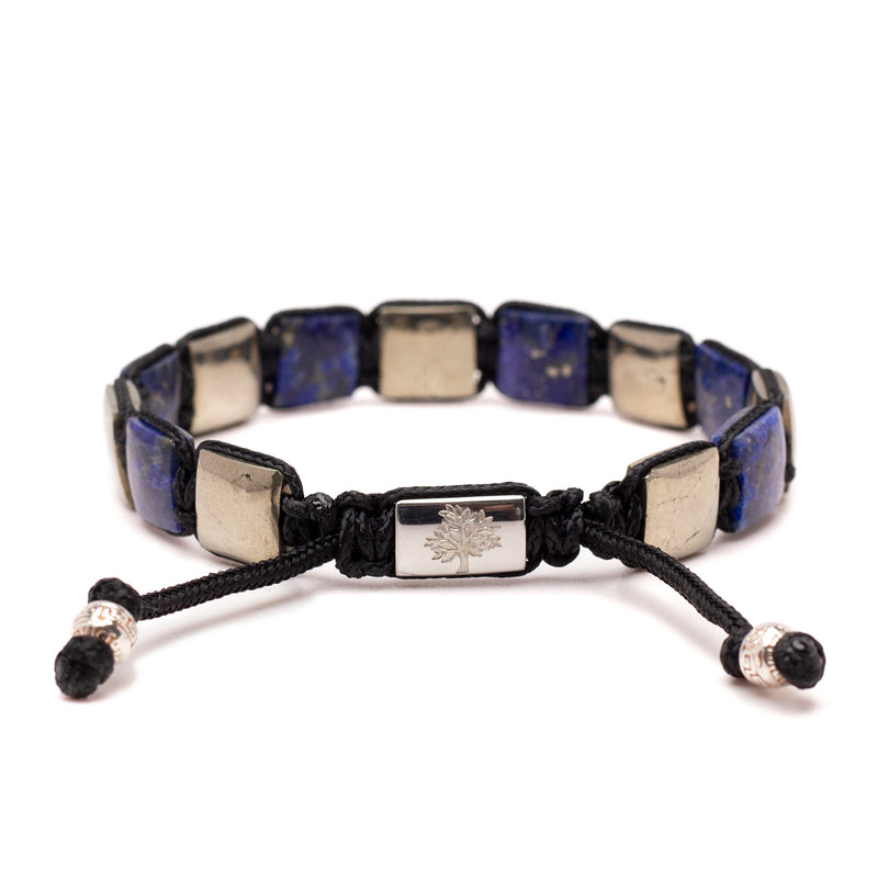 Men's Flat Bead Bracelet - Lapis and Pyrite