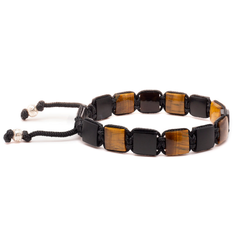 Men's Flat Bead Bracelet - Tiger Eye and Onyx