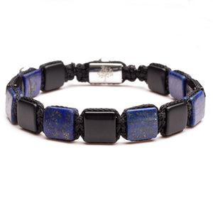 mens luxury flat bead bracelet lapis onyx