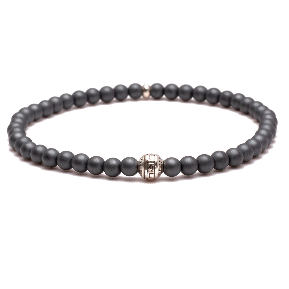 Men's Wristband - Matte Hematite and Sterling Silver 4mm