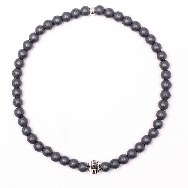 Men's Wristband - Matte Hematite and Sterling Silver 4mm