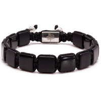 Men's Flat Bead Bracelet - Simulated Onyx