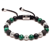 Men's Drawstring Bracelet- Malachite and Sterling Silver