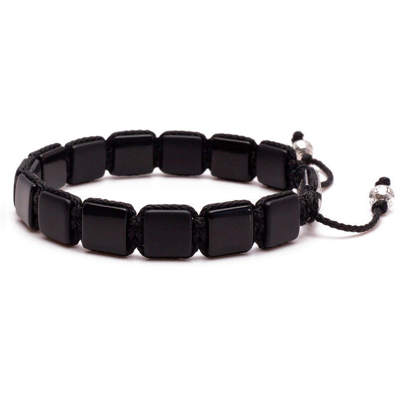 Men's Flat Bead Bracelet - Simulated Onyx