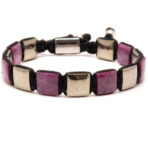 Men's Flat Bead Bracelet - Ruby and Pyrite