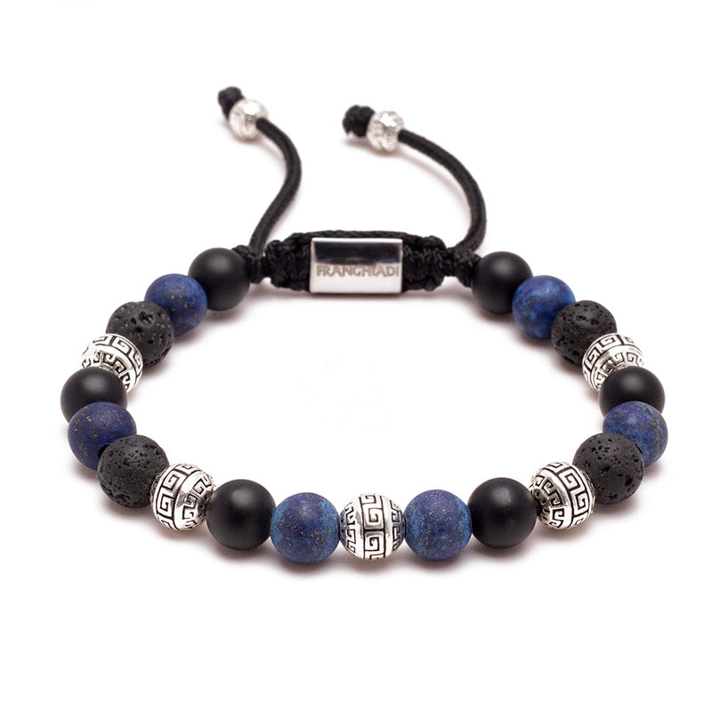 Perseus Sterling Silver and Blue Indigo Leather with Lapis Bracelet