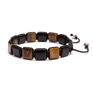 tiger eye and onyx flat bead bracelet