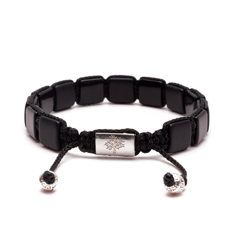 Men's Flat Bead Bracelet - Simulated Onyx