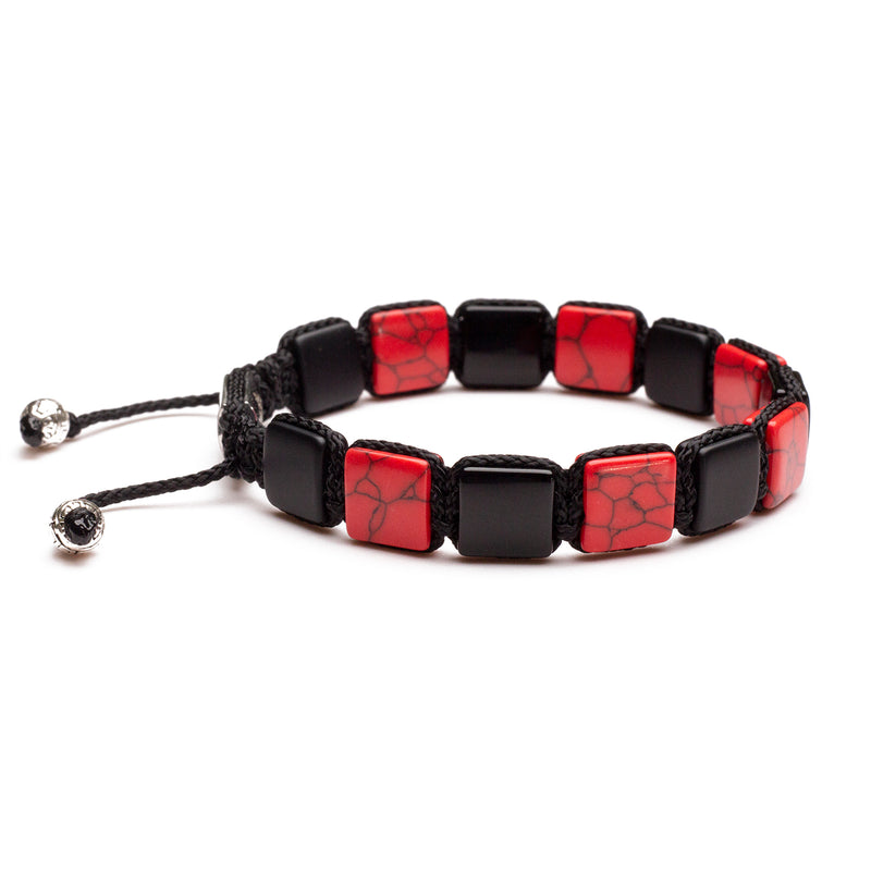 Men's Flat Bead Bracelet Red Howlite and Onyx