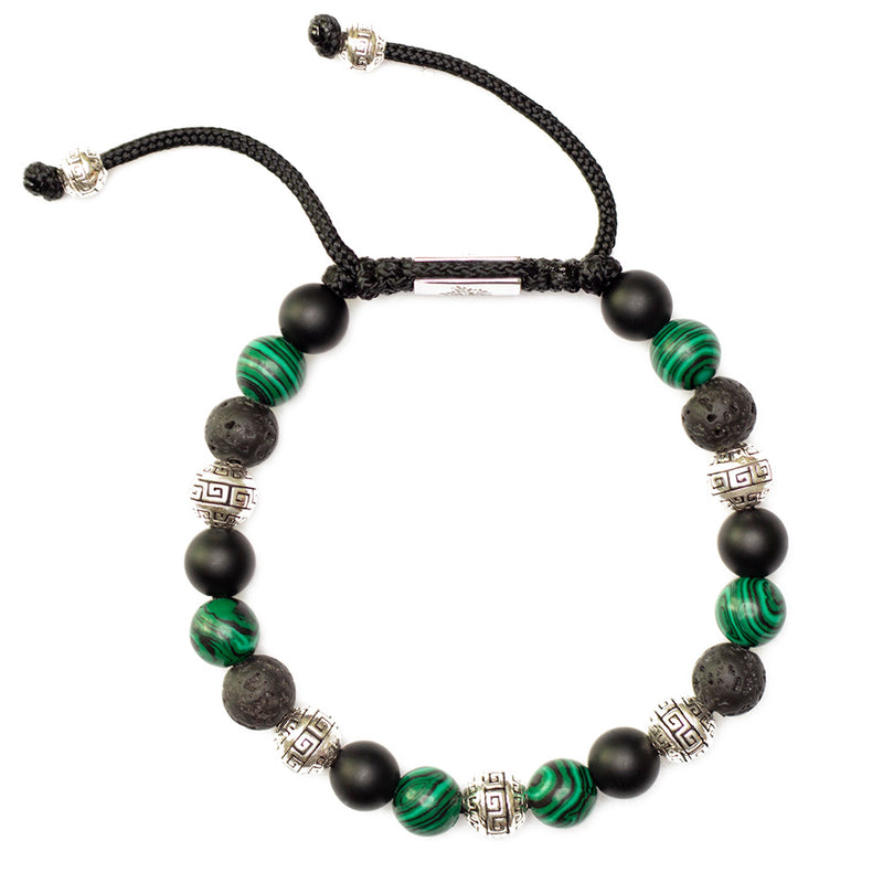 Men's Drawstring Bracelet- Malachite and Sterling Silver