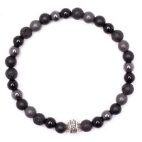 Men's Wristband with Onyx, Hematite, Lava Rock & Sterling Silver logo bead