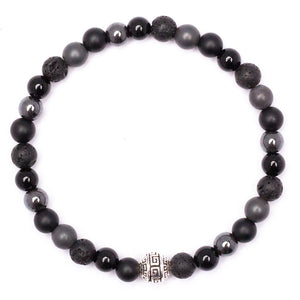 Men's Wristband with Onyx, Hematite, Lava Rock & Sterling Silver logo bead