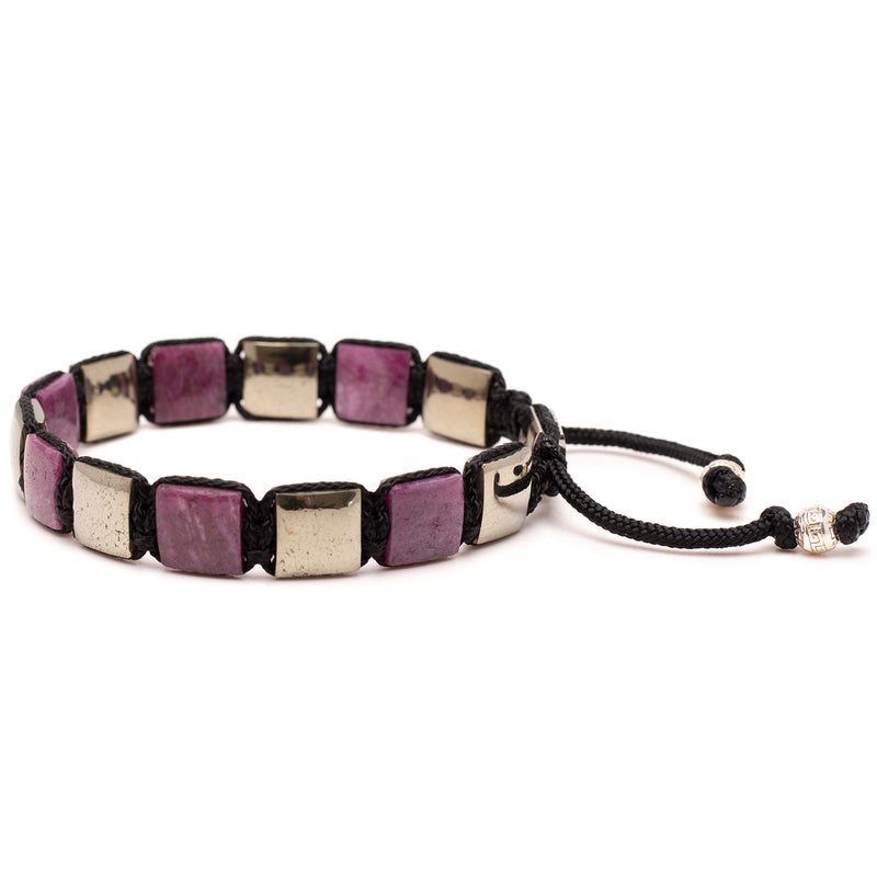 Men's Flat Bead Bracelet - Ruby and Pyrite