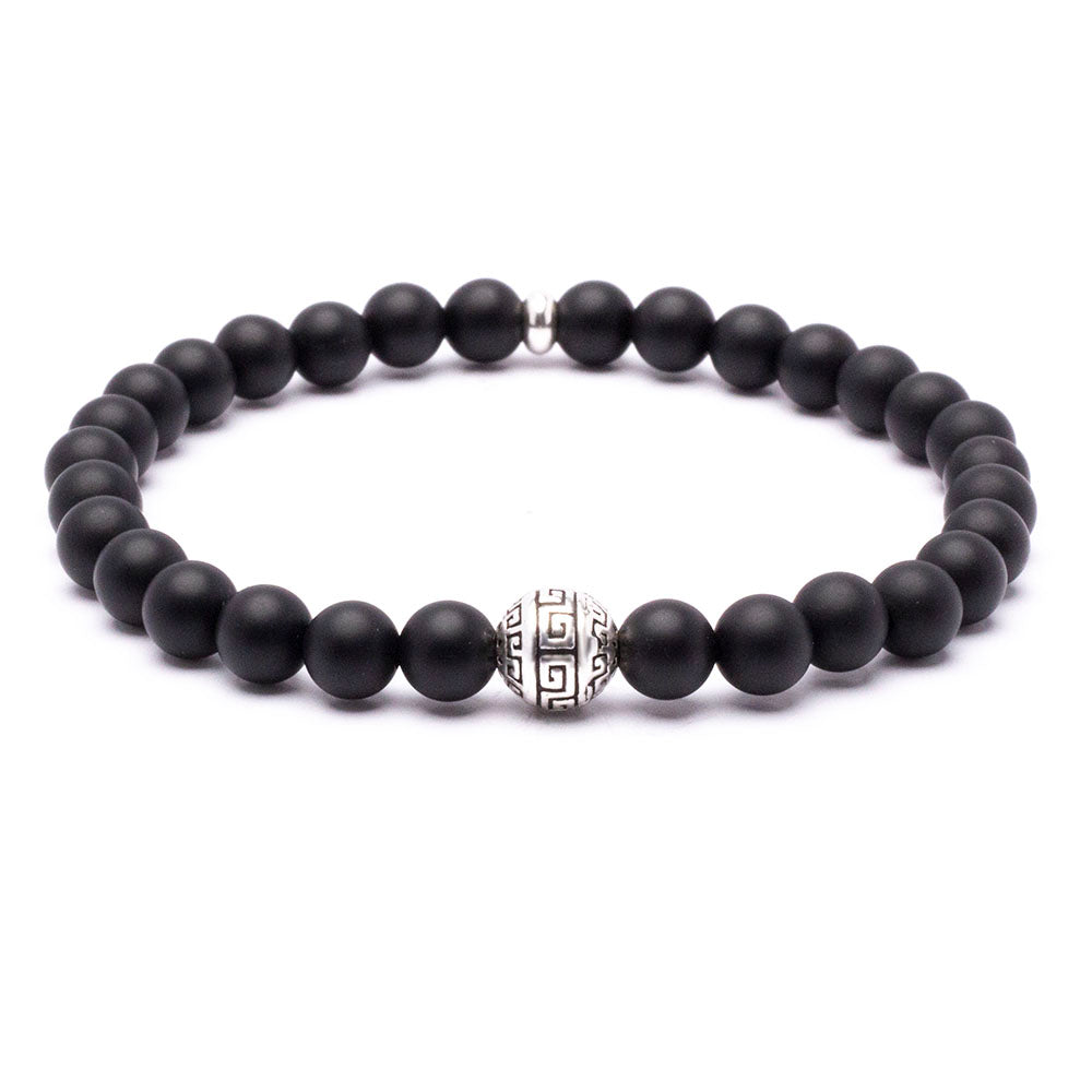 Men's Wristband - Matte Onyx and Sterling Silver