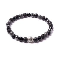 Men's Wristband with Onyx, Hematite, Lava Rock & Sterling Silver logo bead