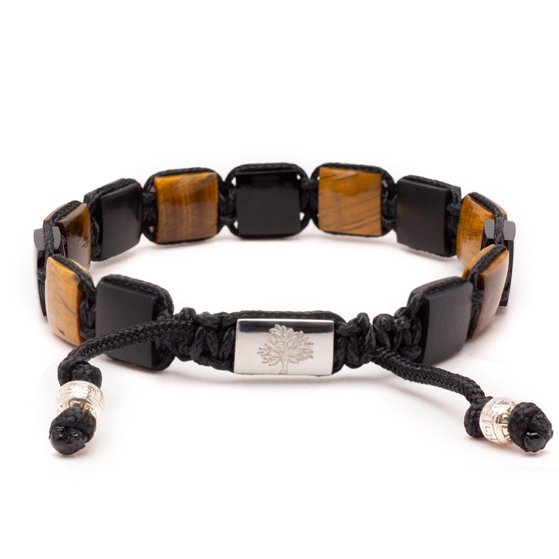 Men's Flat Bead Bracelet - Tiger Eye and Onyx