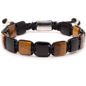 Men's Flat Bead Bracelet - Tiger Eye and Onyx