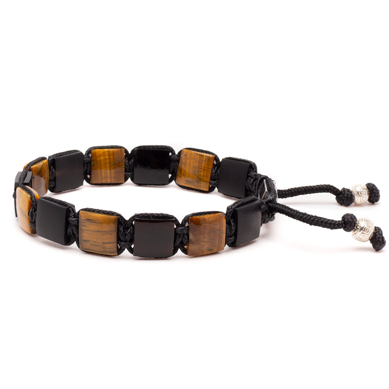 Men's Flat Bead Bracelet - Tiger Eye and Onyx