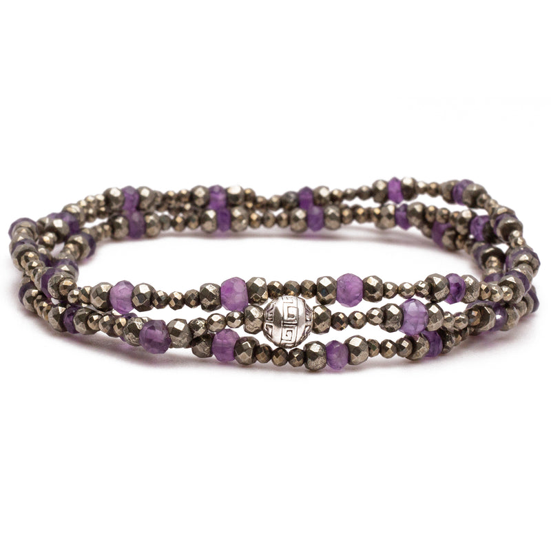 Women's Wrap Bracelet - Amethyst and Pyrite